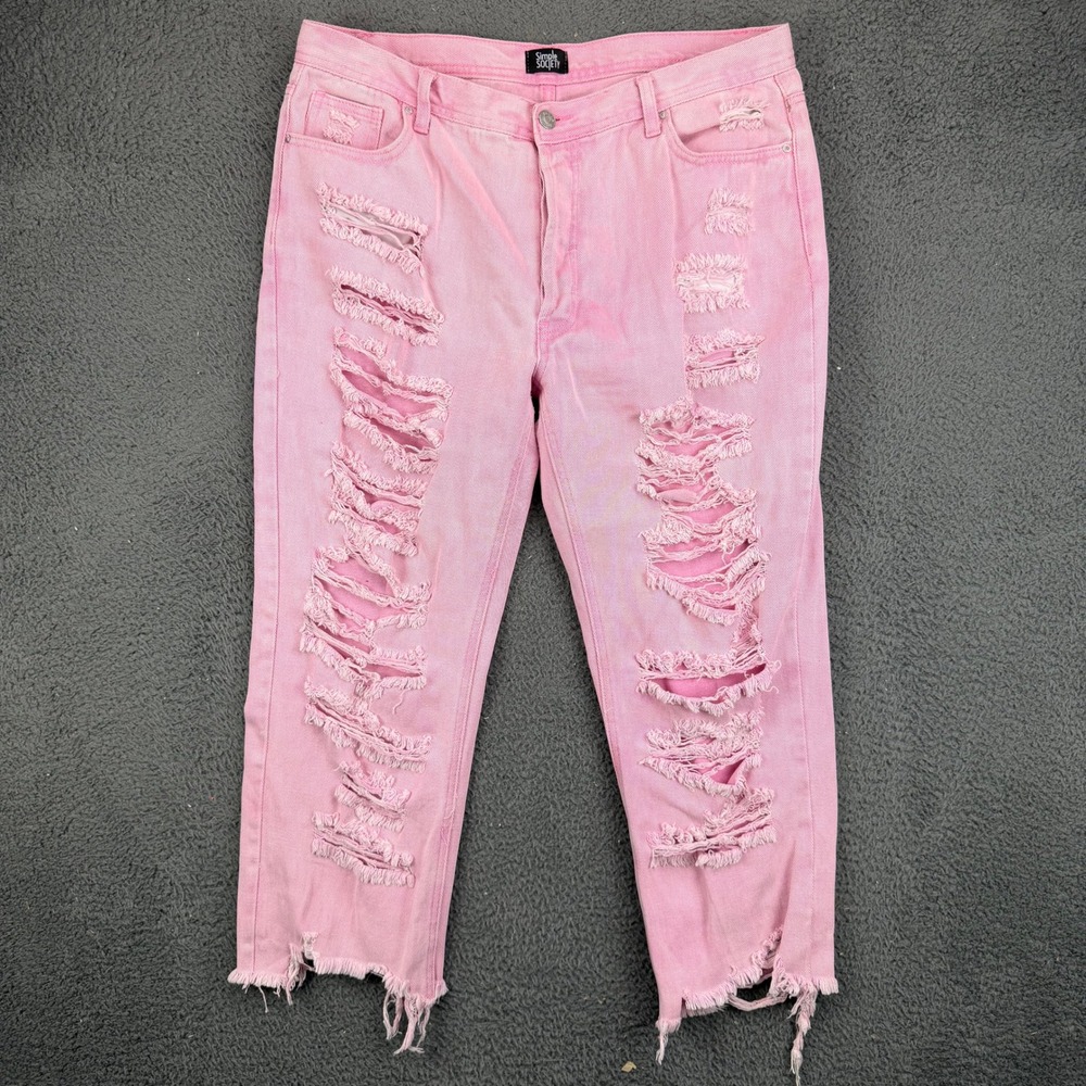 Simple Society Pink Distressed Jeans Womens 13/31 High Rise Shredded Raw Hem
